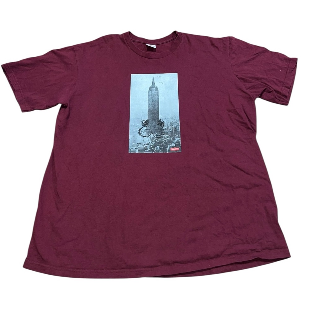 Supreme S14 Mike Kelley Empire State Building Shirt XL Burgundy Streetwear Hype